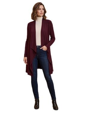 White House Black Market Burgundy Long Cardigan Size M